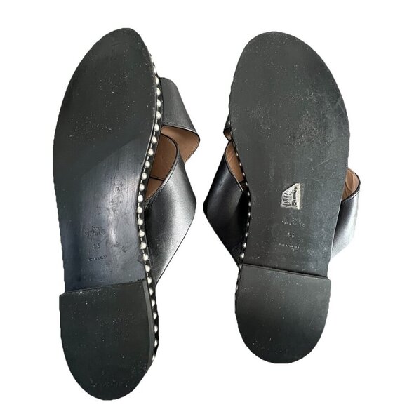 Coach Women’s Hailey Slides Leather Size 8.5 Black Sandals Flats Wide Straps - Picture 6 of 7